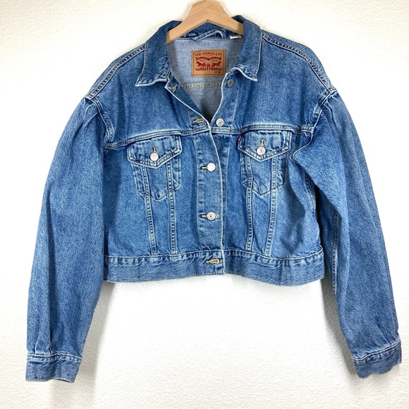 Levi's Jackets & Blazers - Levi's Women's Denim Jean Jacket Pleated Sleeve Medium Oversize Medium Wash